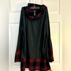Tunic, gray with plaid, size XL